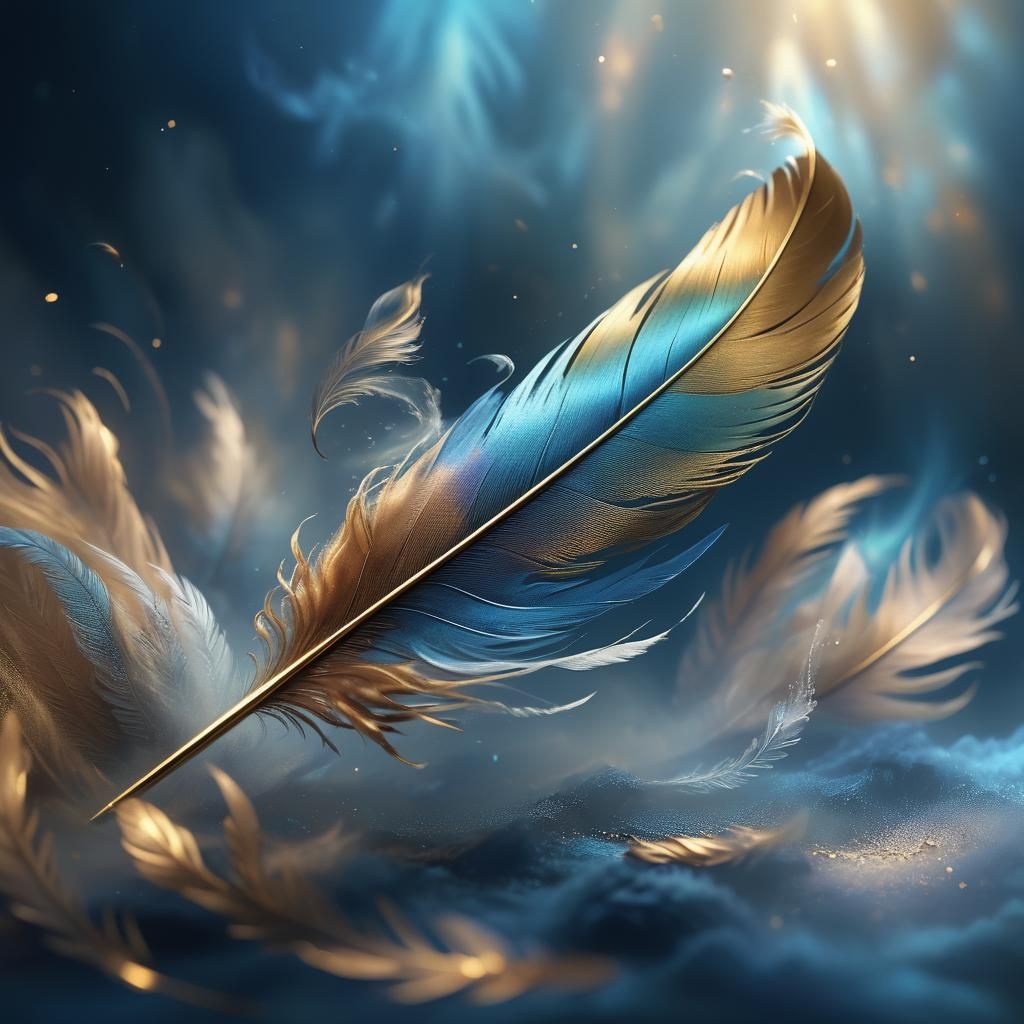 Mystical Feather Floats in Ethereal Dreamscape