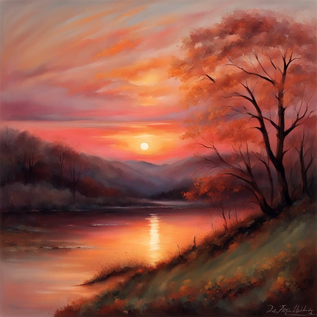 Romantic Sunset Scene with Beautiful Woman