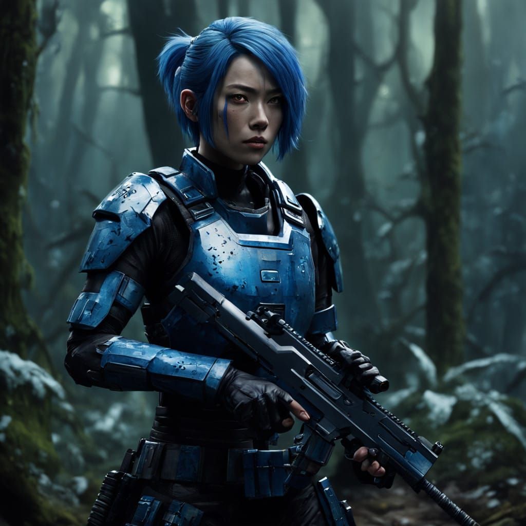 Cyborg Warrior in Gritty, Live-Action Style, with Red Eyes a...