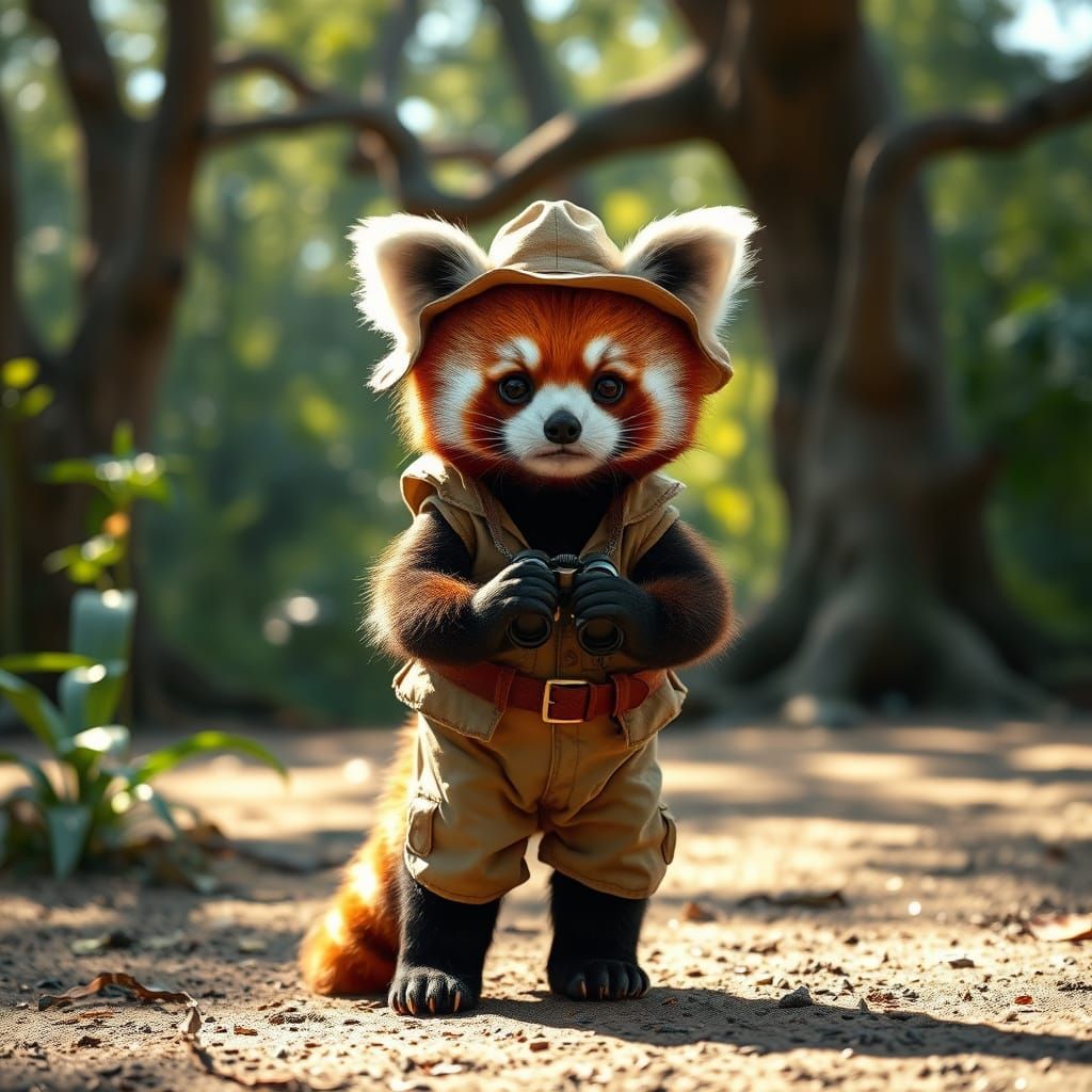 Red Panda Explorer in Jungle Clearing