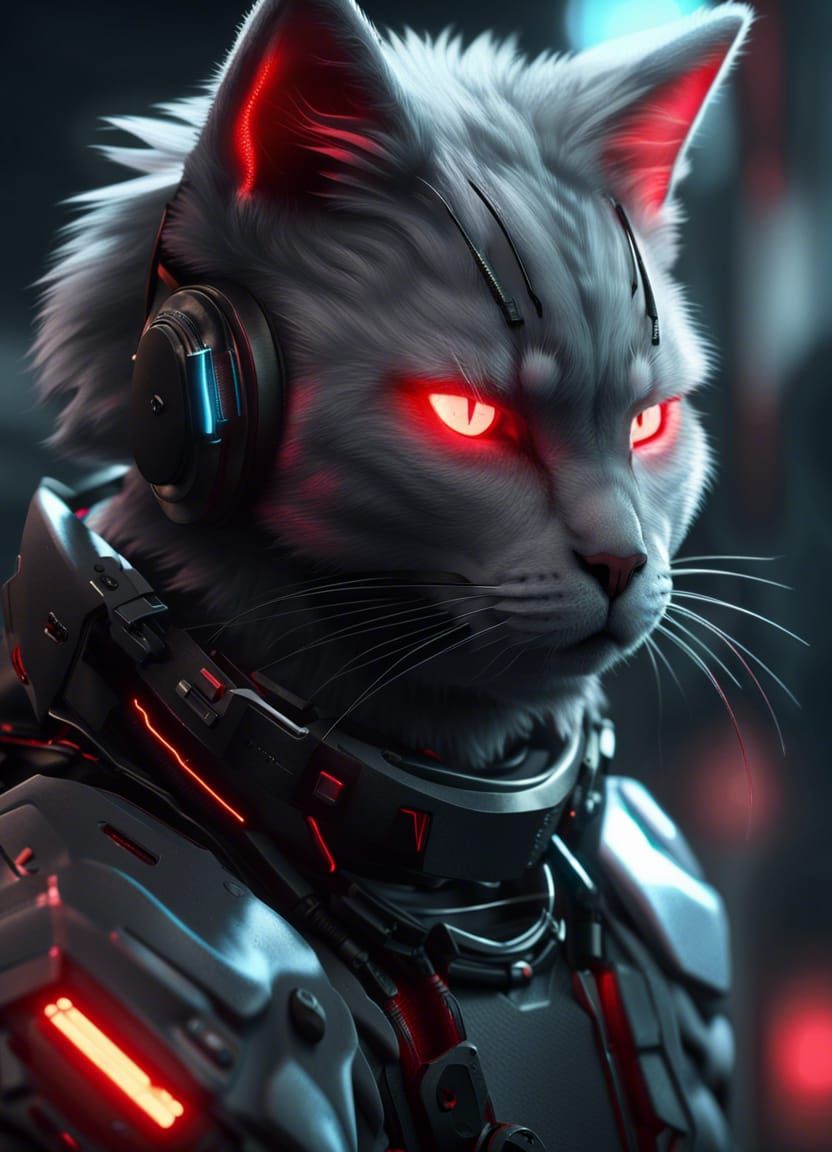 Cyberpunk Furry Cat Warrior in Neon Armor