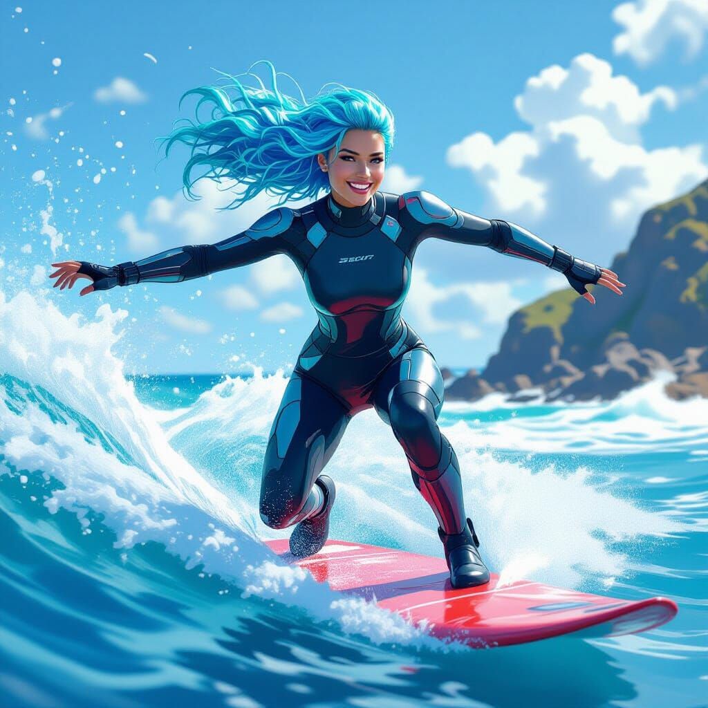 Cybernetic Woman Windsurfing in Brittany