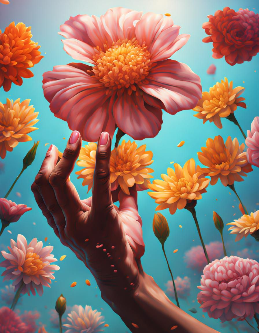 Hyperrealistic Hands Clutching Tiny Flower
