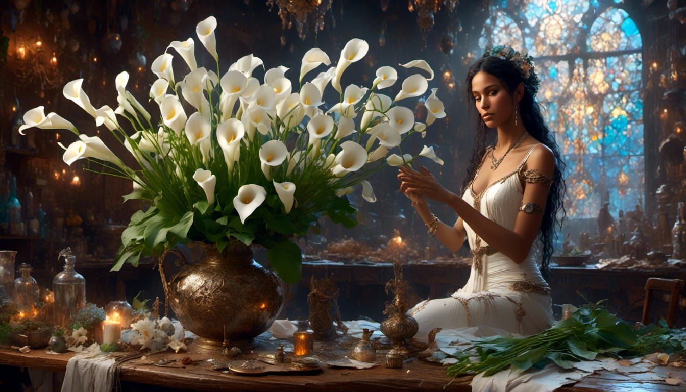 Calla Lilies in Native American Vase