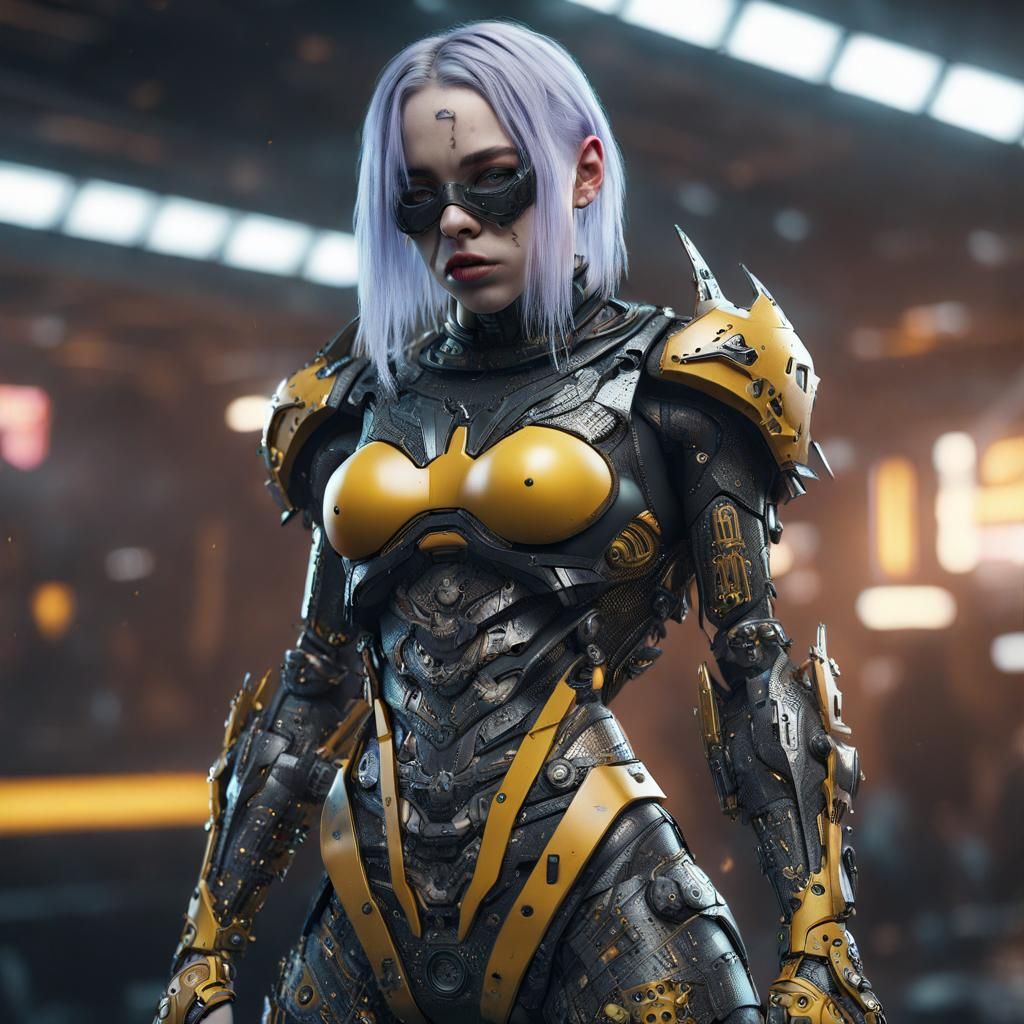 Cyberpunk Batgirl with Tattoos: Sci-Fi Digital Art