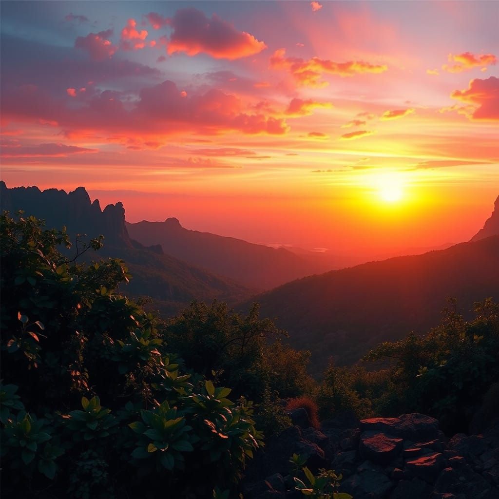 Dramatic Sunrise Landscape in Hyper-Realistic Style