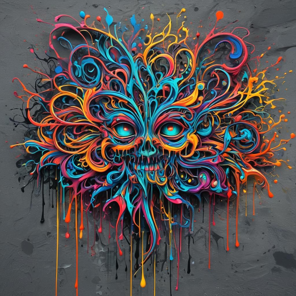 Polychromatic Graffiti Art with Glowing Filigree