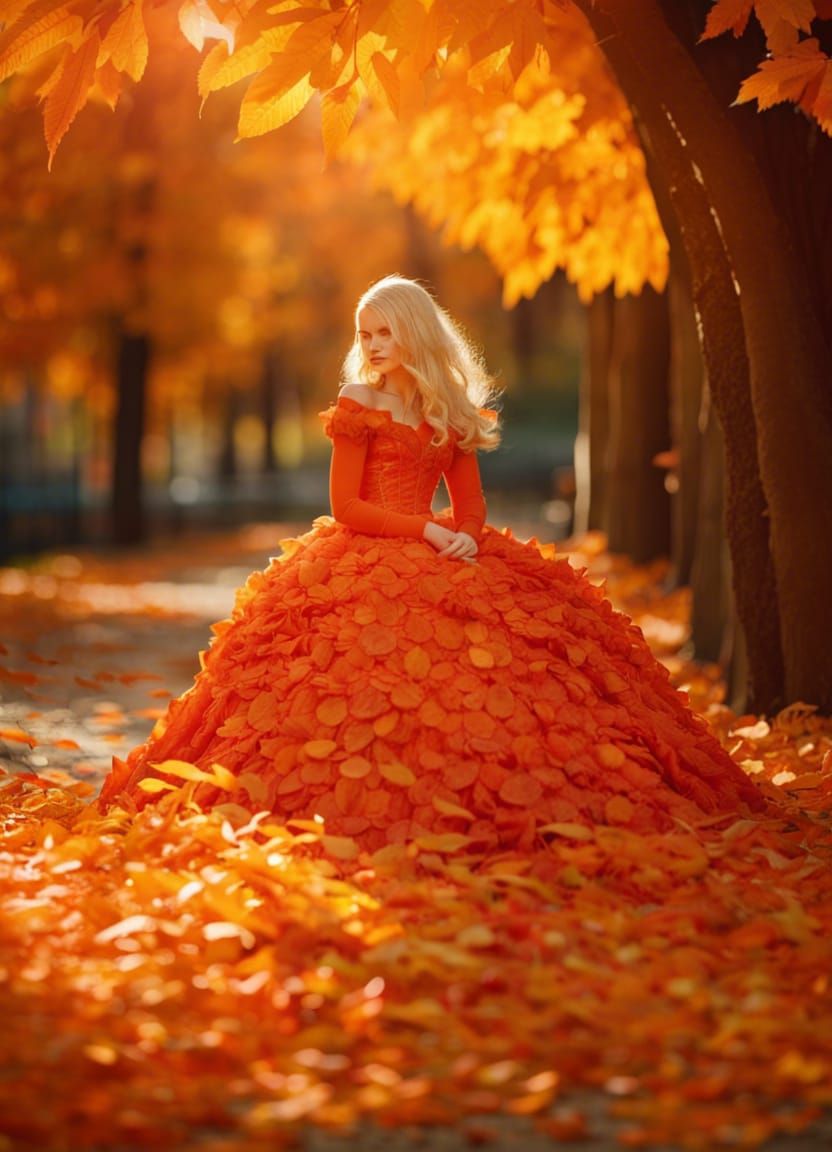 Autumn Princess in Orange Leaf Dress
