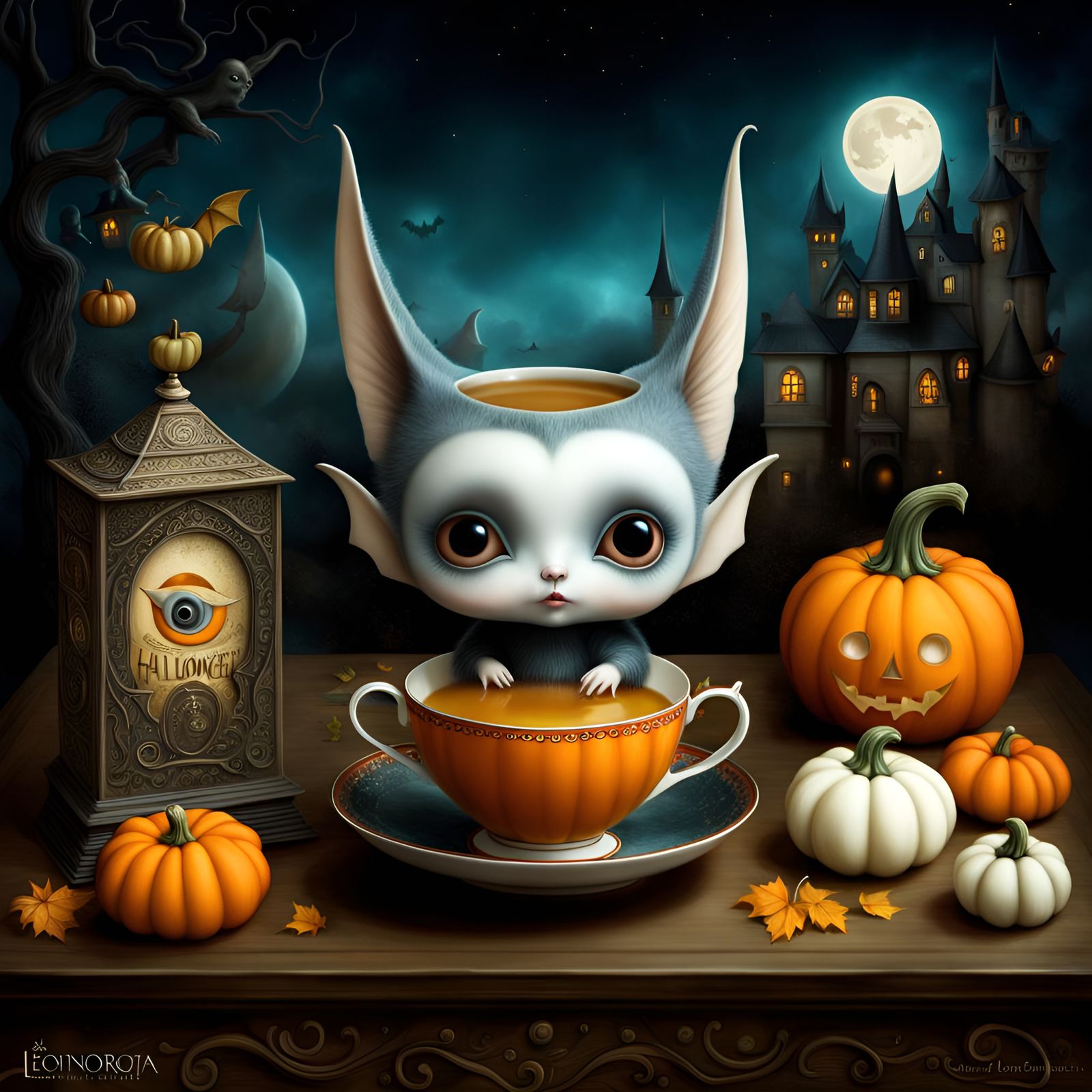 Halloween Boba Tea Cartoon in Surreal Style