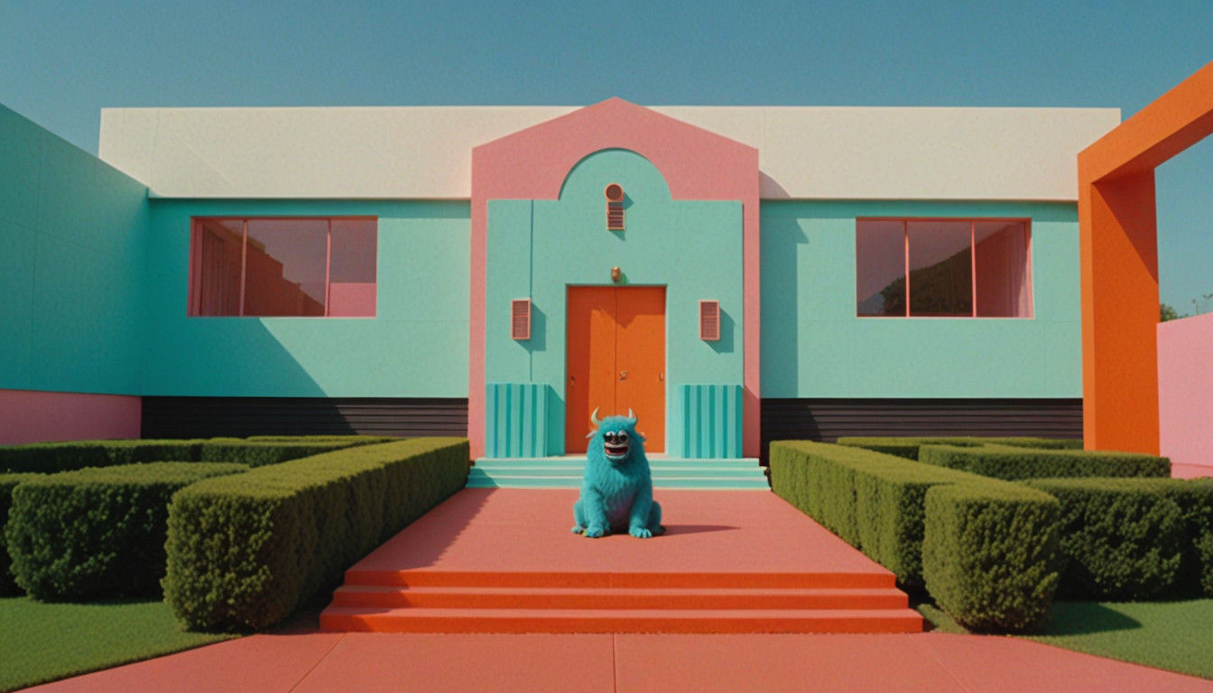 Synth Wave Mascots Pose in Dreamlike Pastel Arena