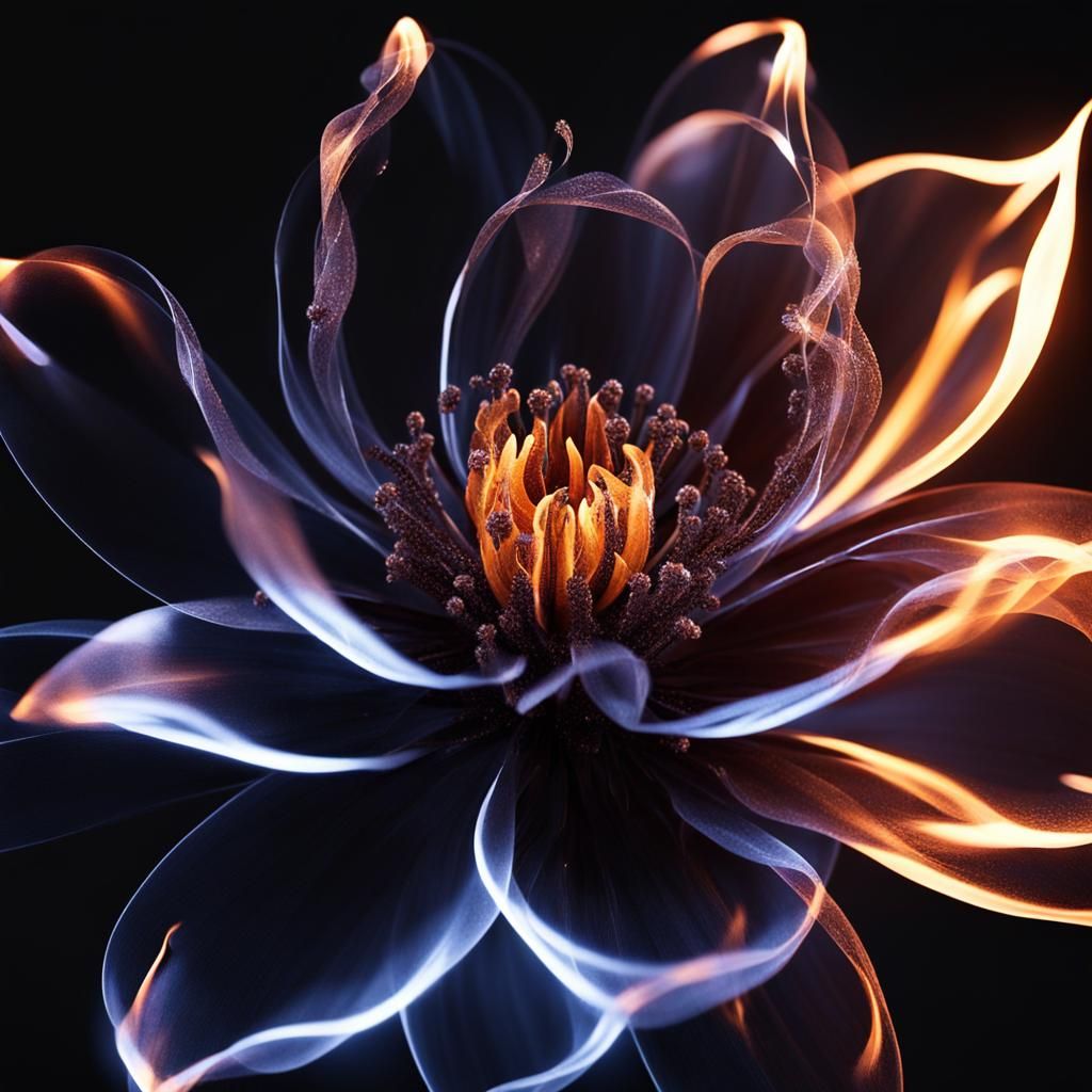 Fiery Flower on Black Background with Volumetric Lighting