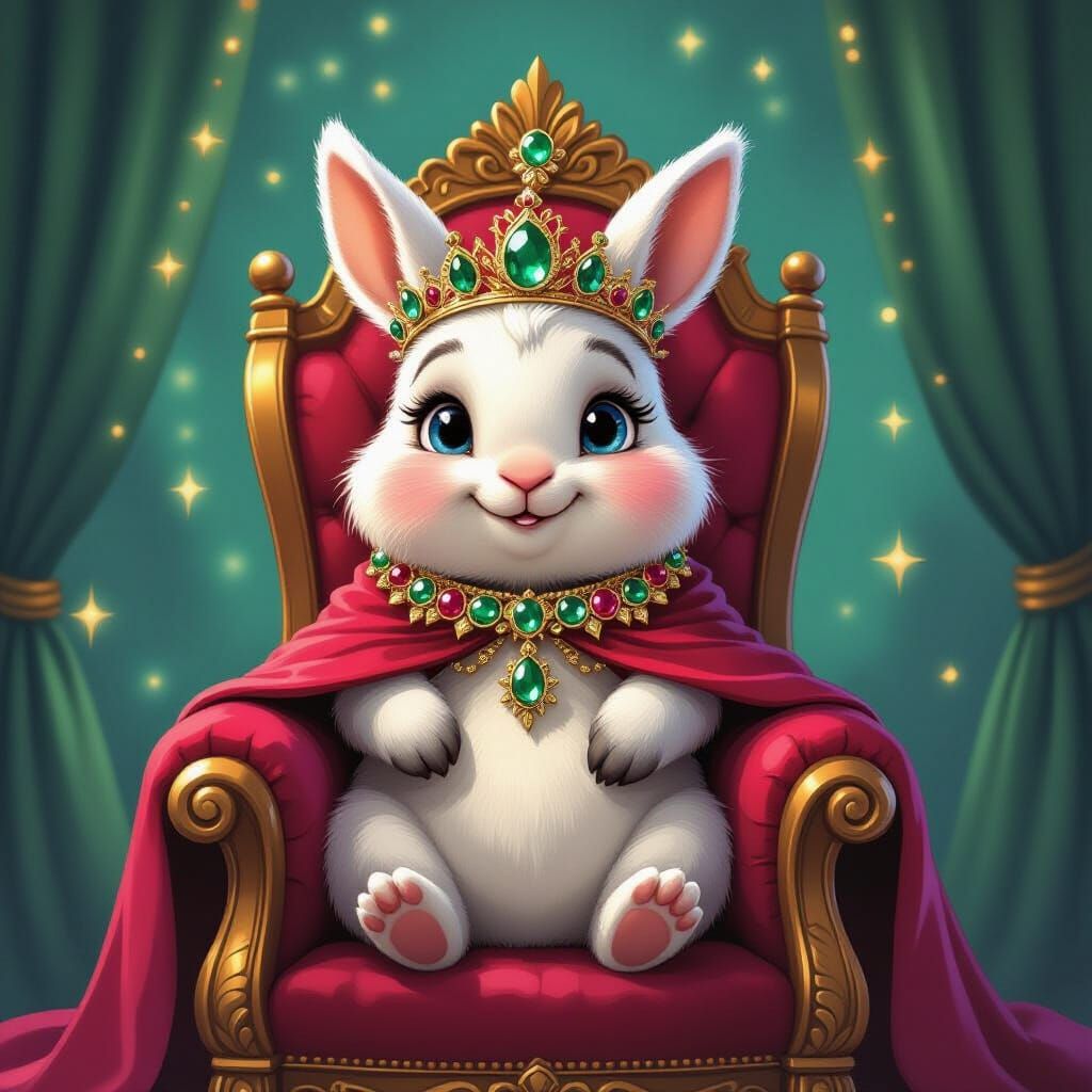 Cute Donkey King with Jewel Crown and Fuchsia Cape