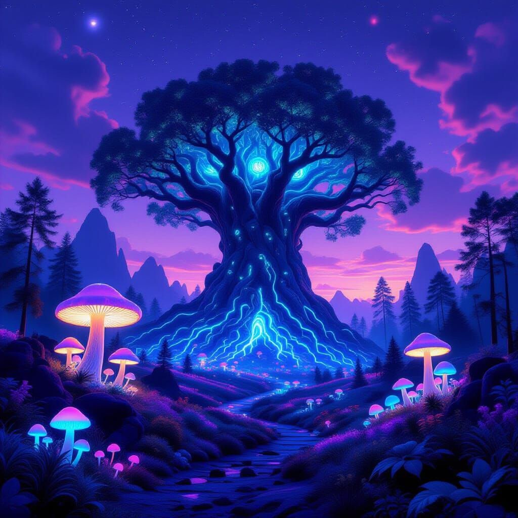 Bioluminescent Mushroom Forest on Alien Planet