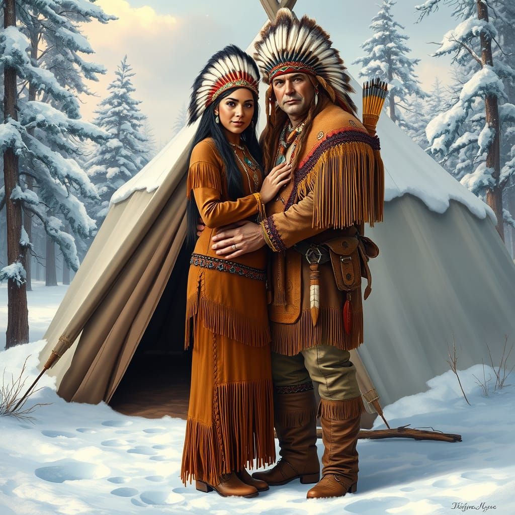 Native American Couple in a Winter Serenade