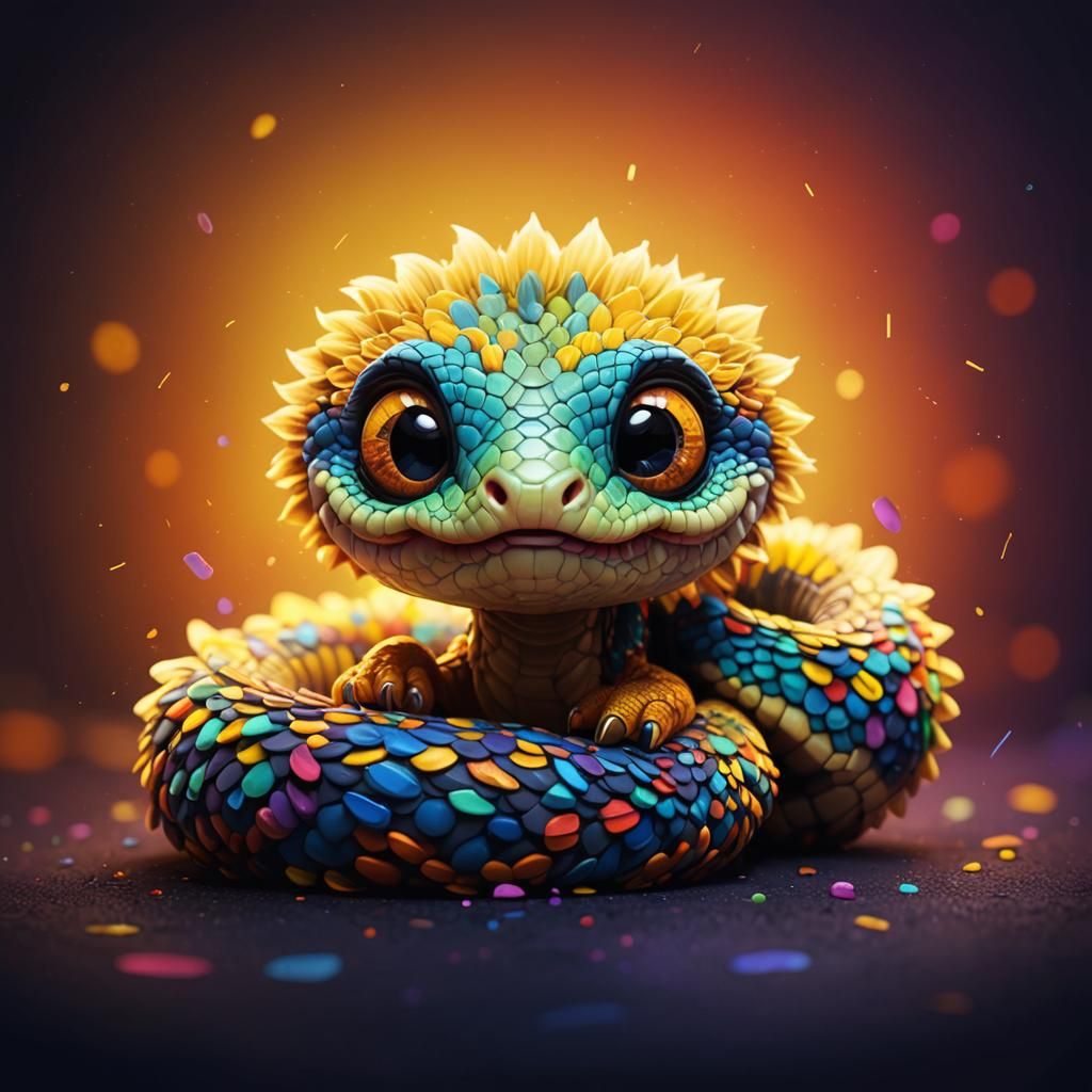 Adorable Fluffy Snake in Pixar-Inspired 3D Art