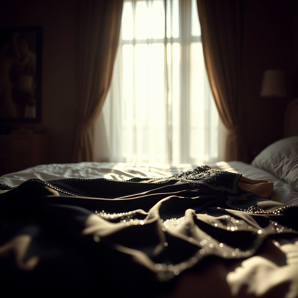 Shimmering Black Dress in Morning Light