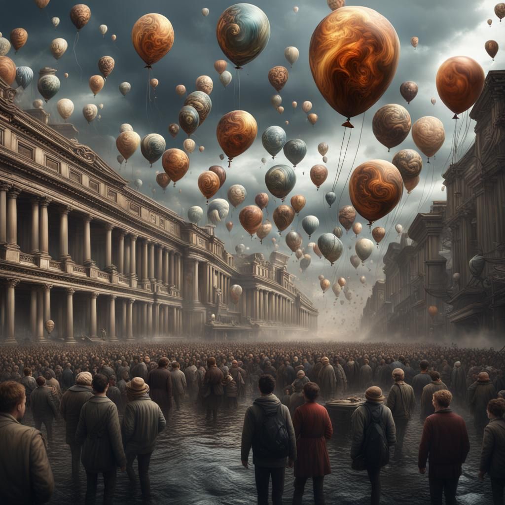 Epic Crowd Watches Balloons in Storm: Digital Matte Painting