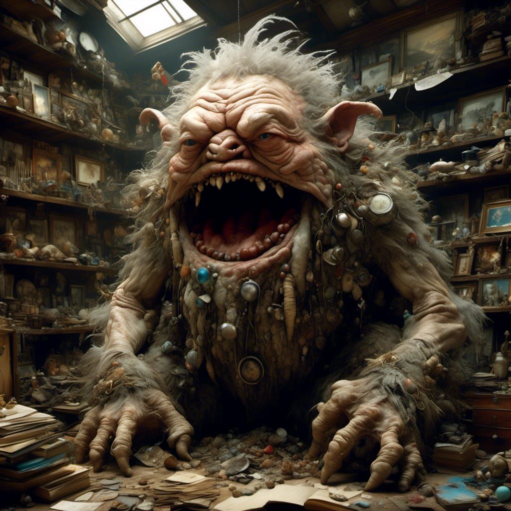 Wrinkled Hairy Monster in Garish Style