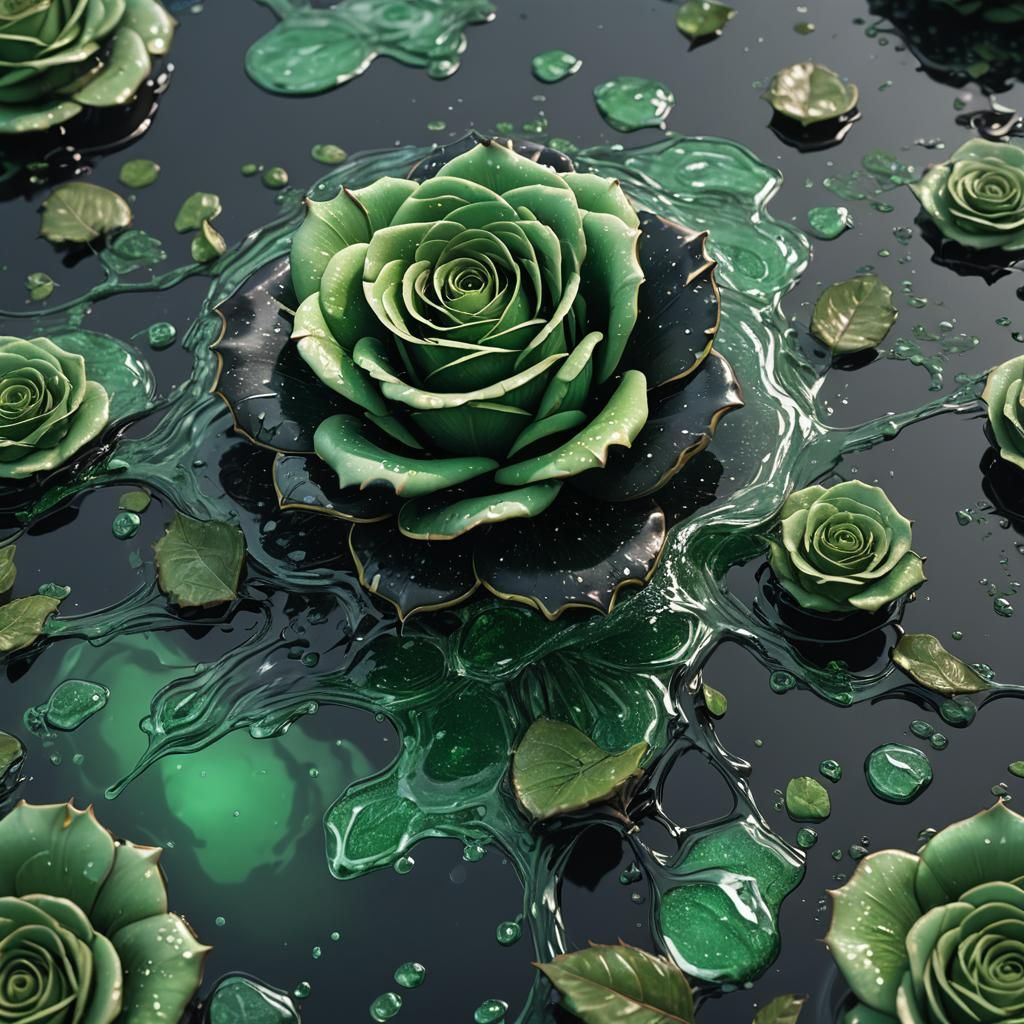 Black and Green Sugar Rose in Water