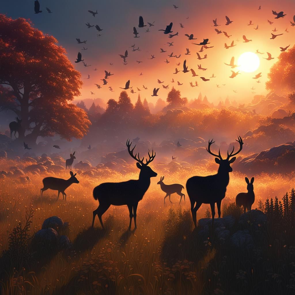 Animals Silhouetted at Dawn: Matte Painting