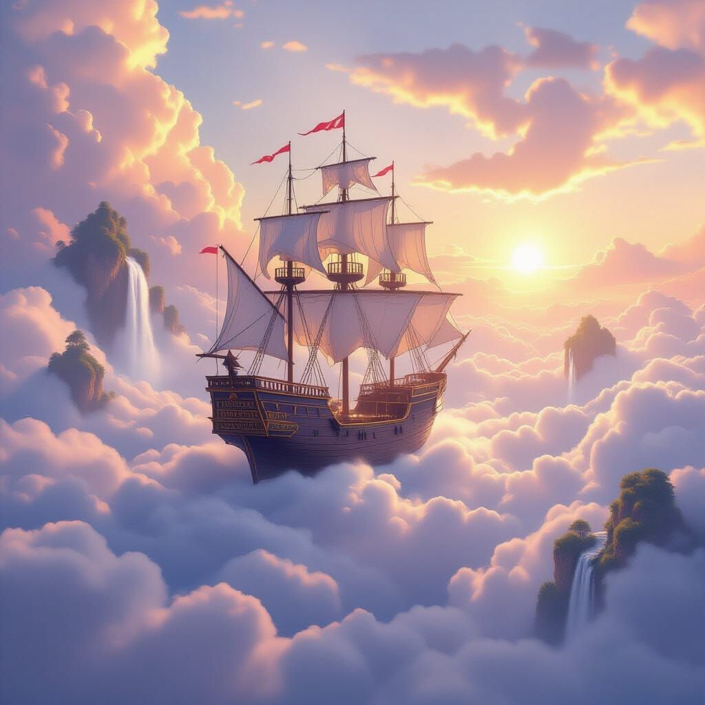 Majestic Sky Ship in Ethereal Pastel Light