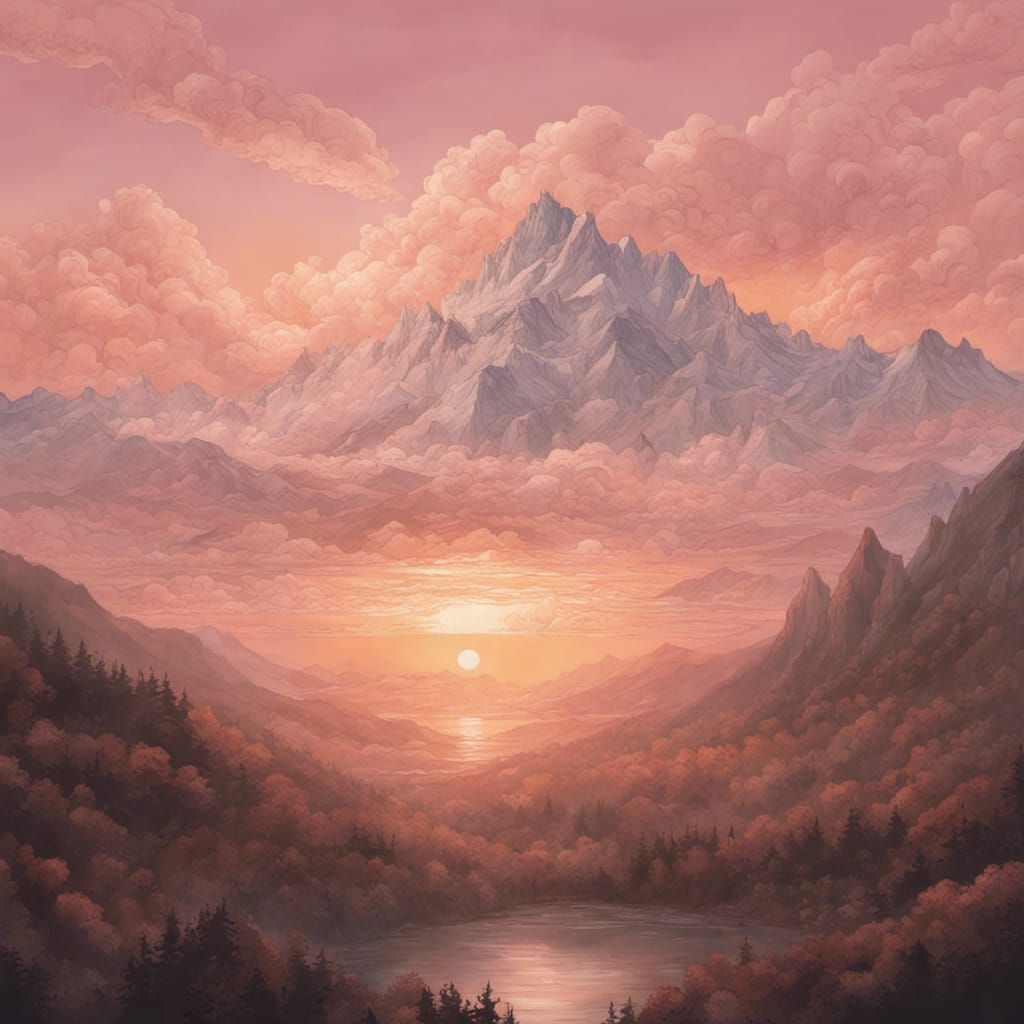 Picturesque Sunrise Over Mountain Peaks