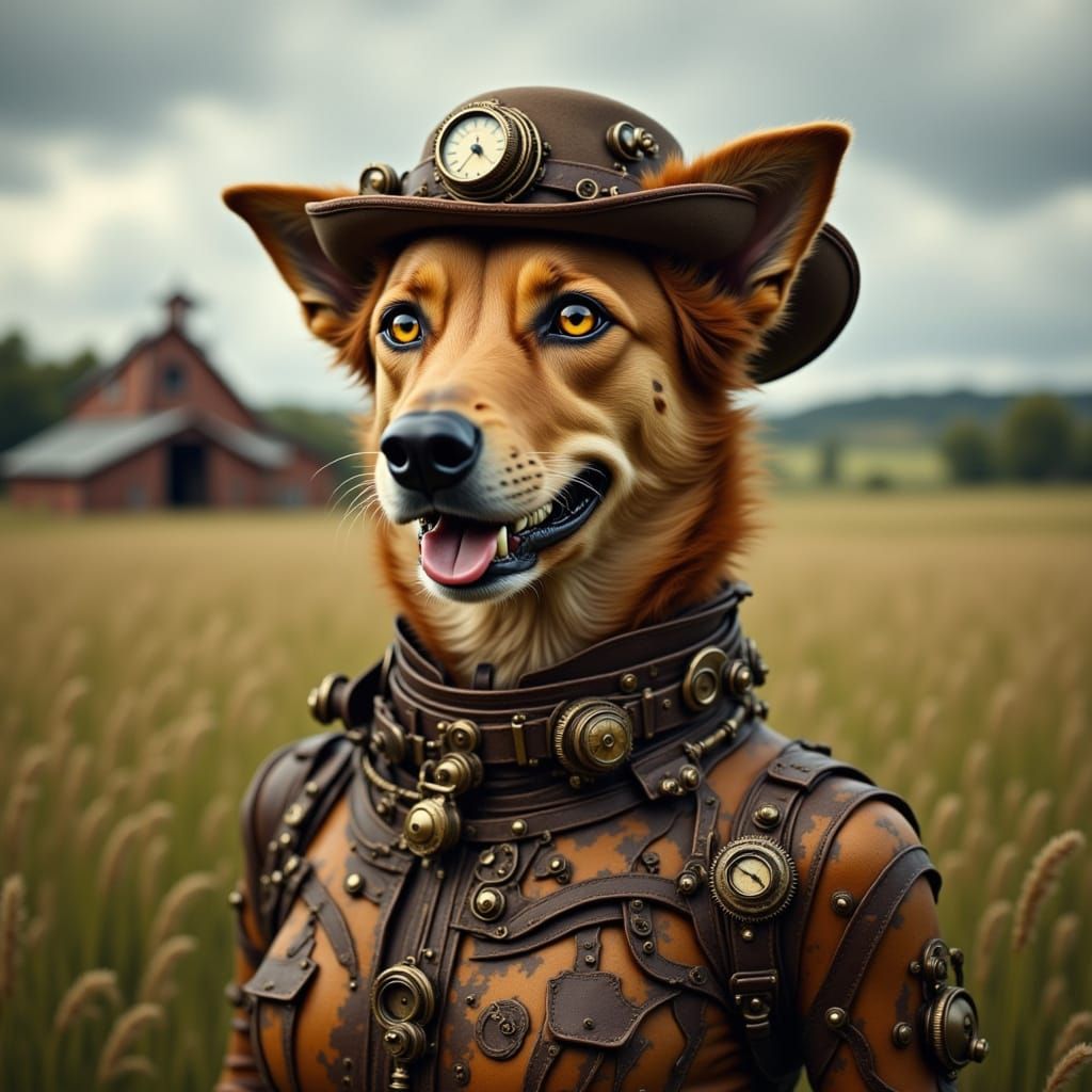 Steampunk Red Heeler on the Farm