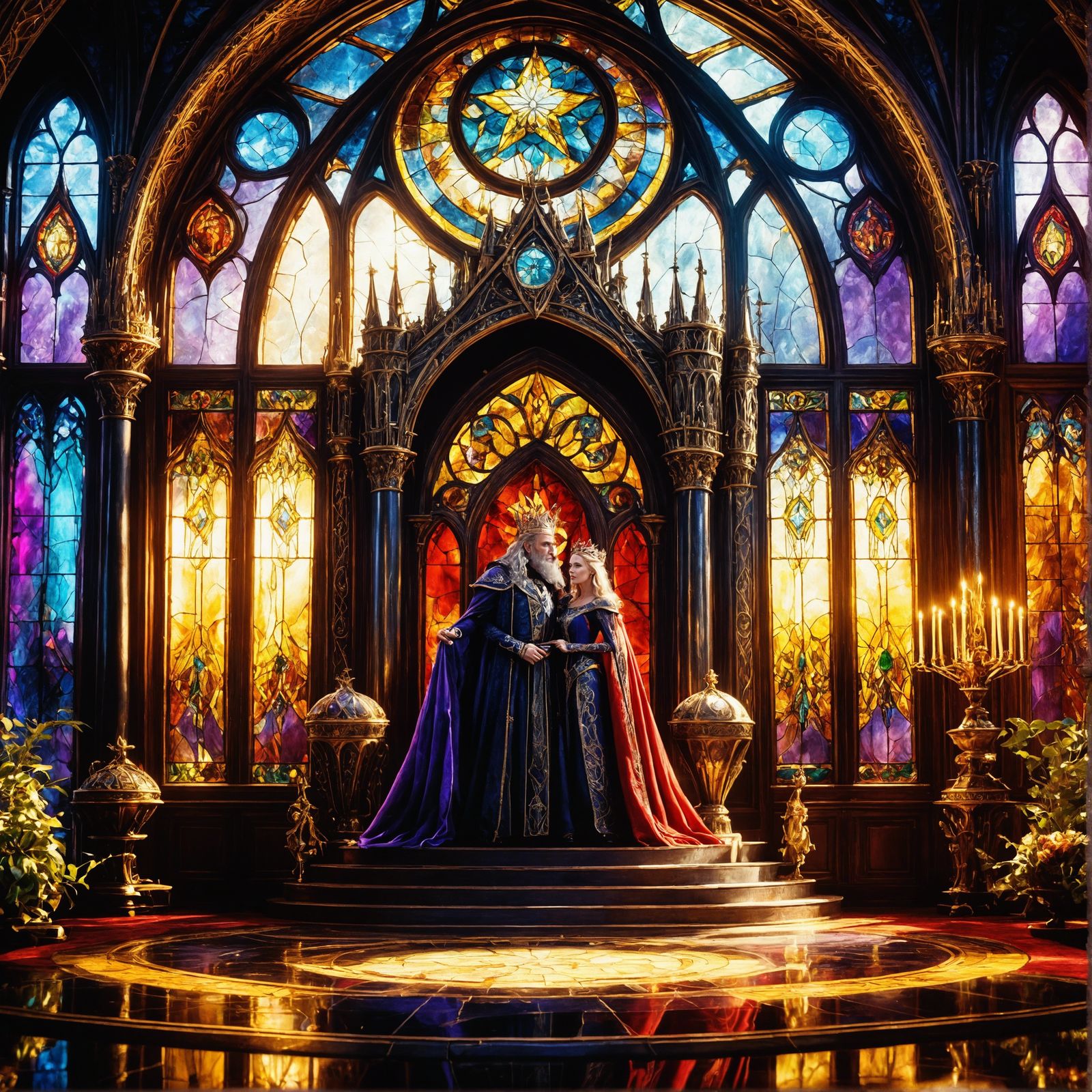 king and queen in throneroom