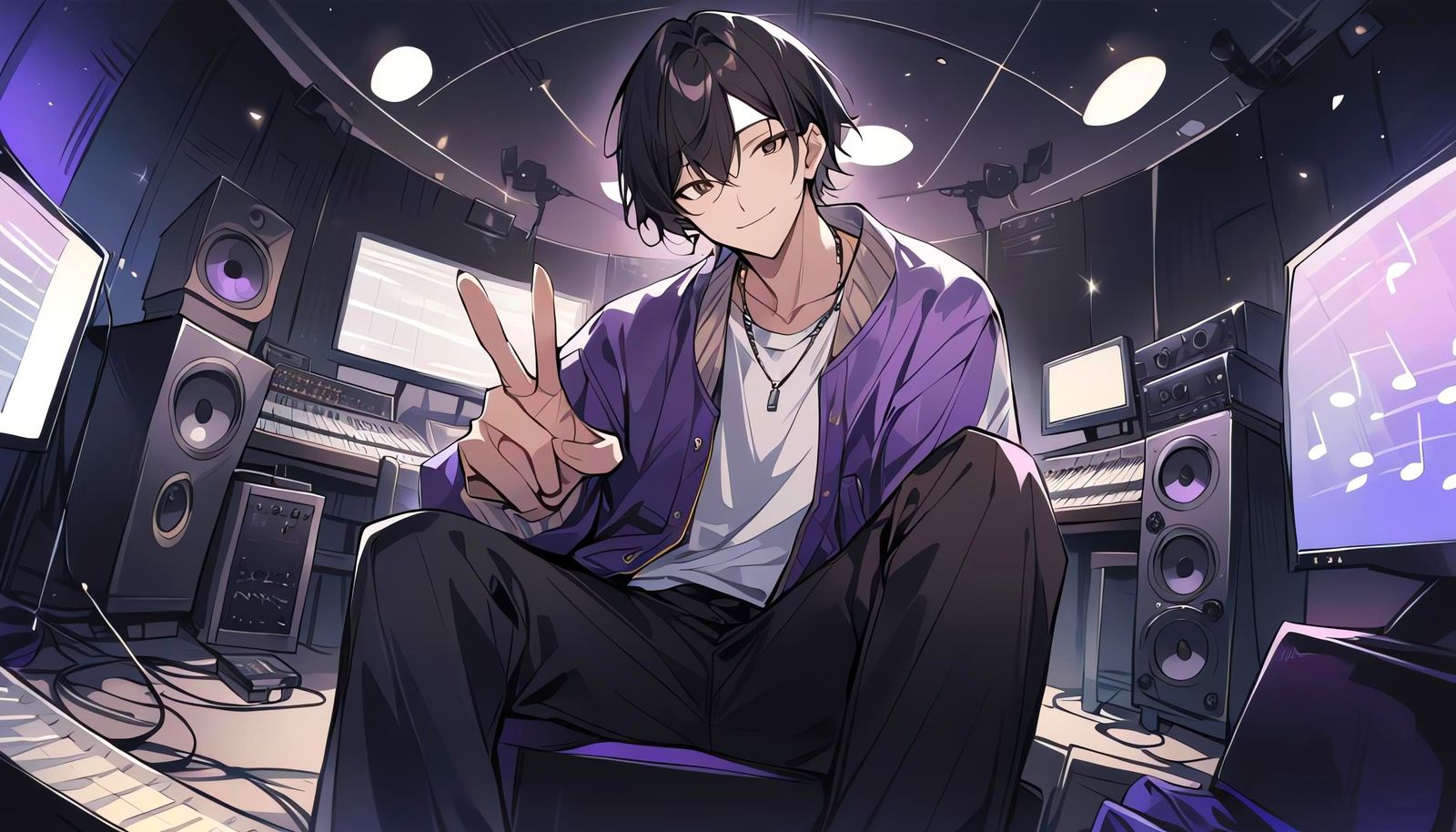 Boy in Purple Jacket in Music Studio