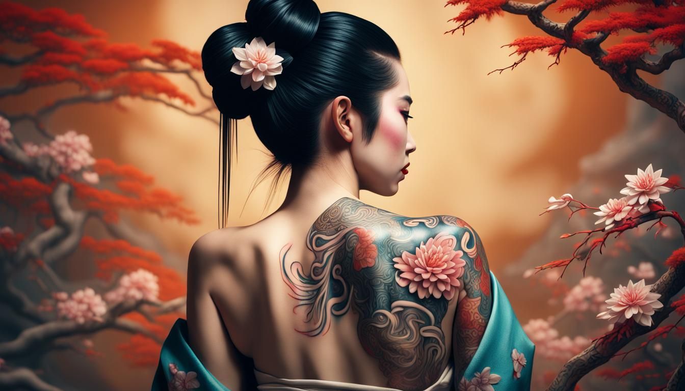 showing off her irezumi tattoo