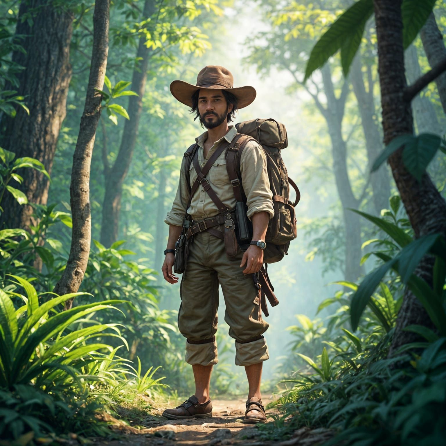 18th Century Explorer in Tropical Jungle