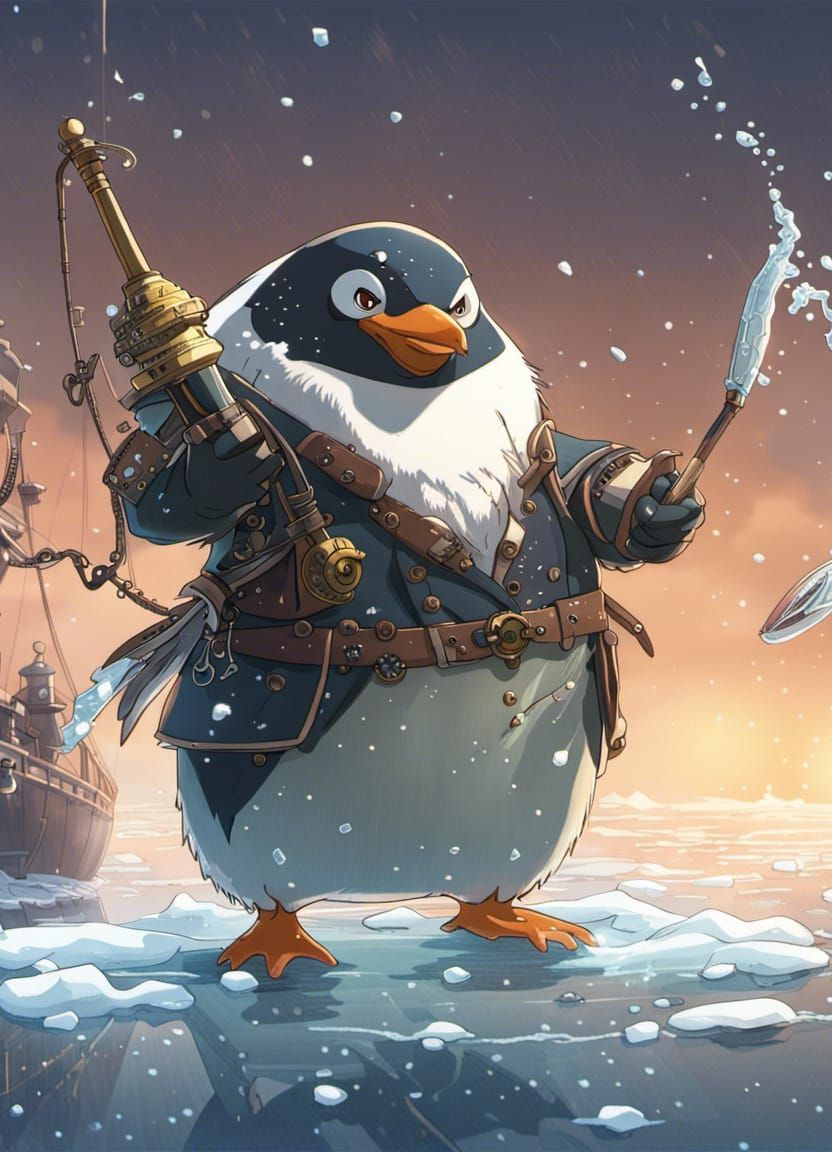 Steampunk Penguin Fishing, Ghibli-esque Anime Visual