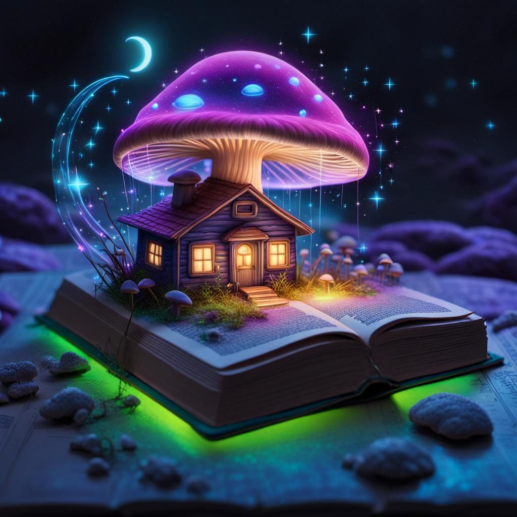 Bioluminescent Mushroom Galaxy House in Neon Light