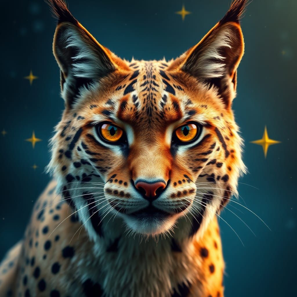 Celestial Lynx in Starry Digital Art