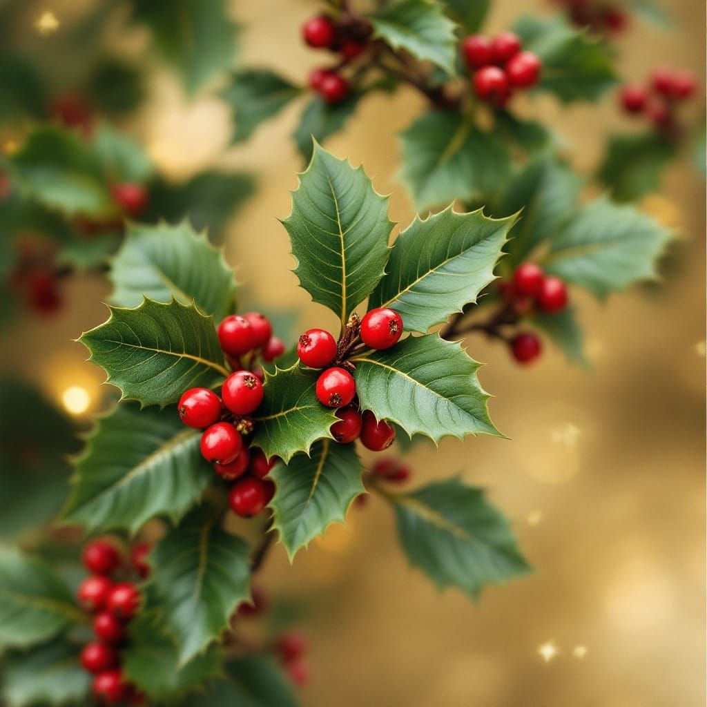 Vintage Christmas Postcard with Holly Illustration