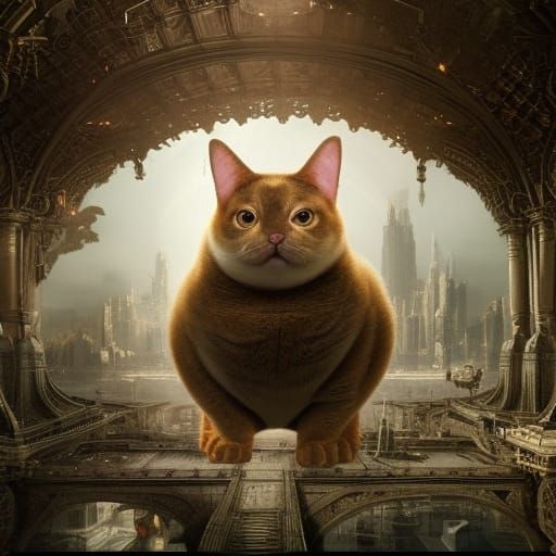 Overweight Orange Cat in Digital Painting Style