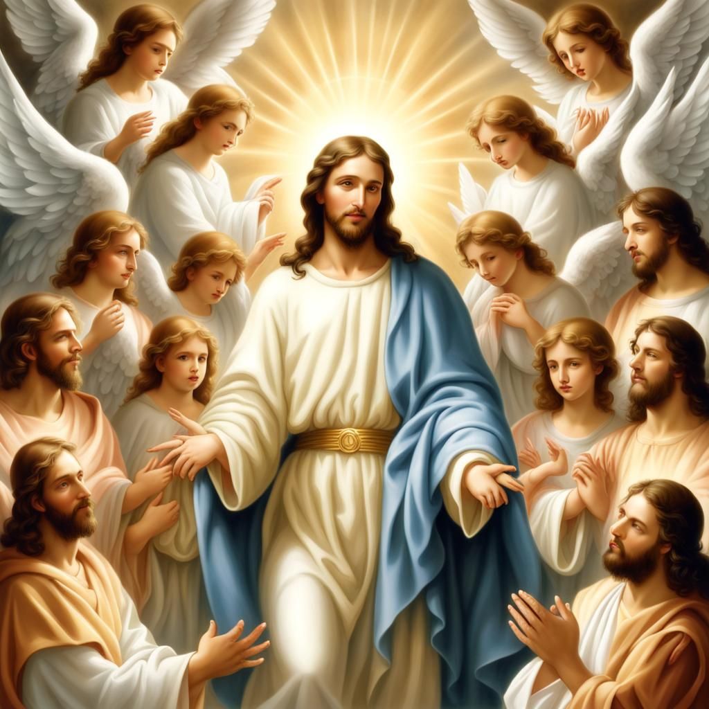 Jesus Christ Surrounded by Angels in Heaven