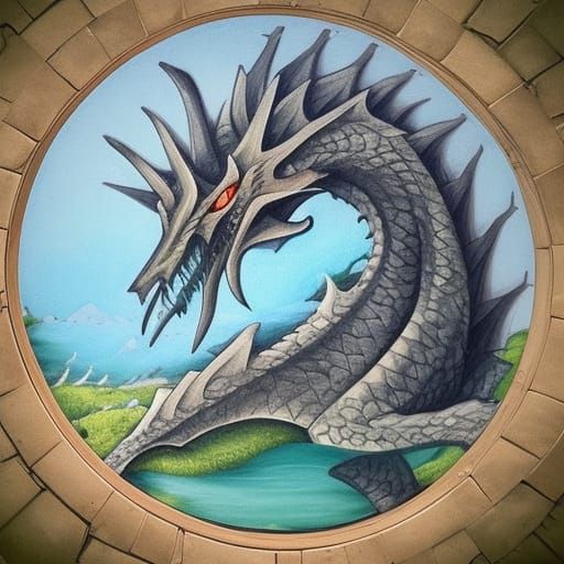 Dragon Relief Sculpture at Night with LED Lighting