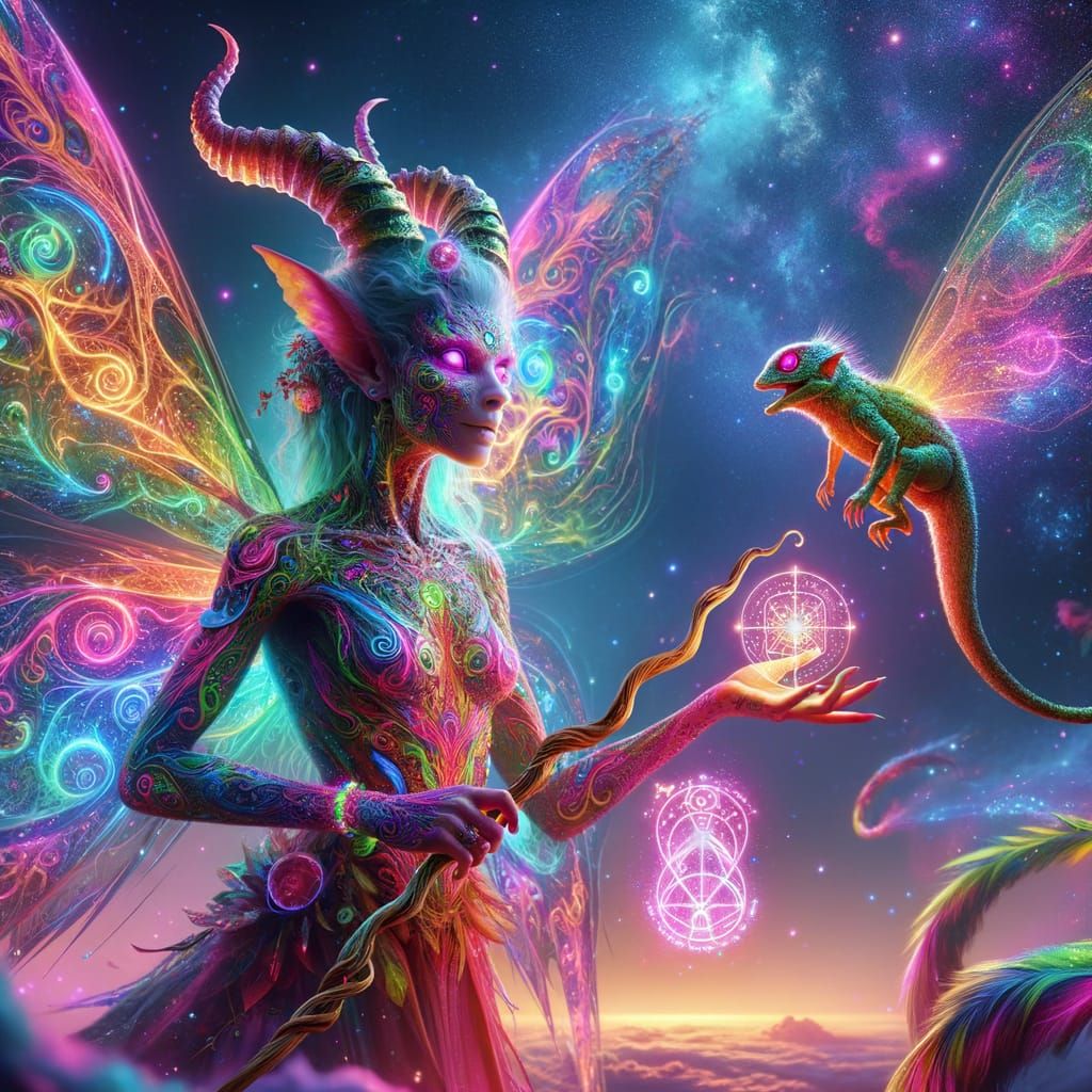 Ethereal Fairy Tiefling in Cosmic Realm