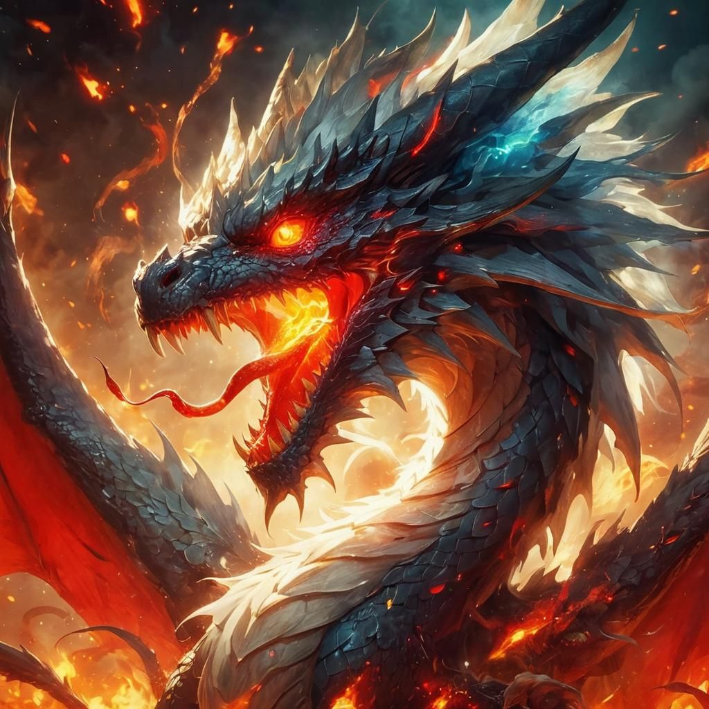Angry Dragon Roaring Flames: Anime 3D Art