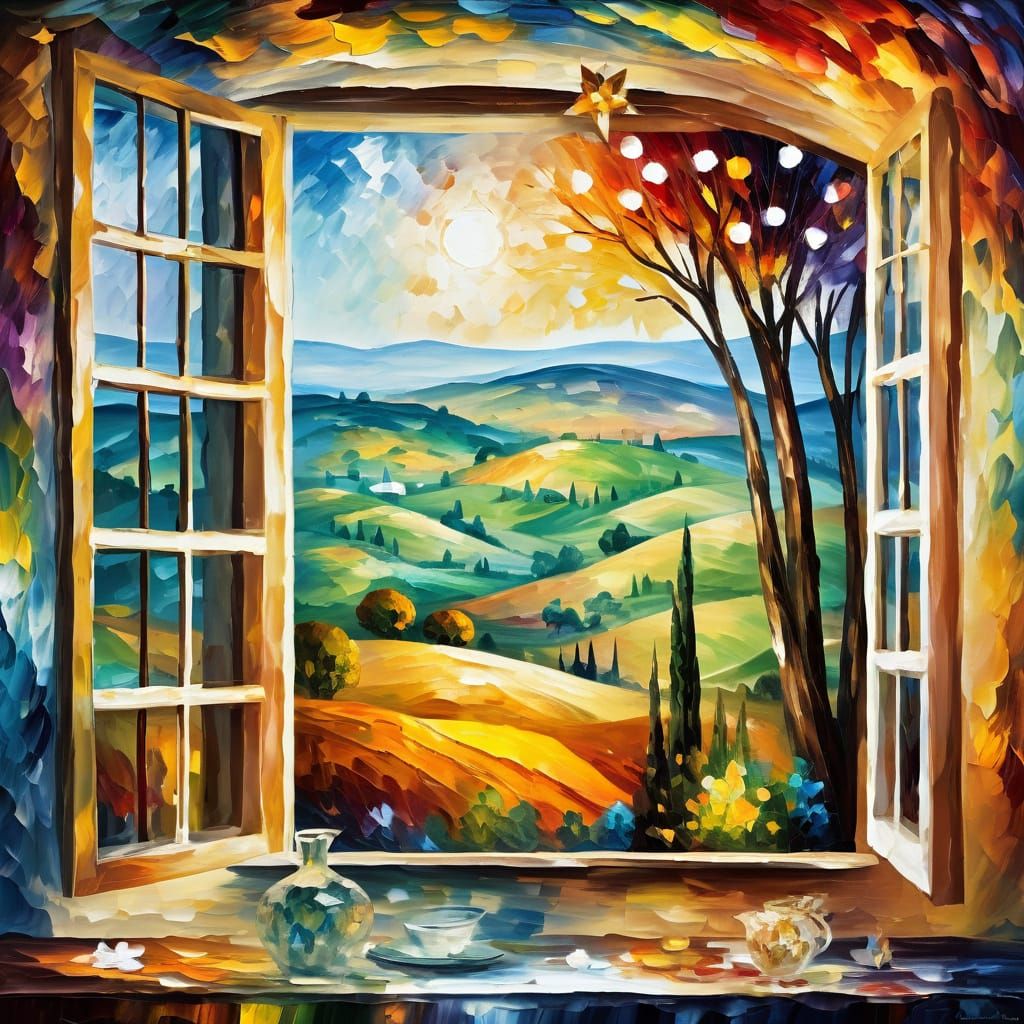 Impressionist Masterpiece of Whimsical Landscape from a Wind...