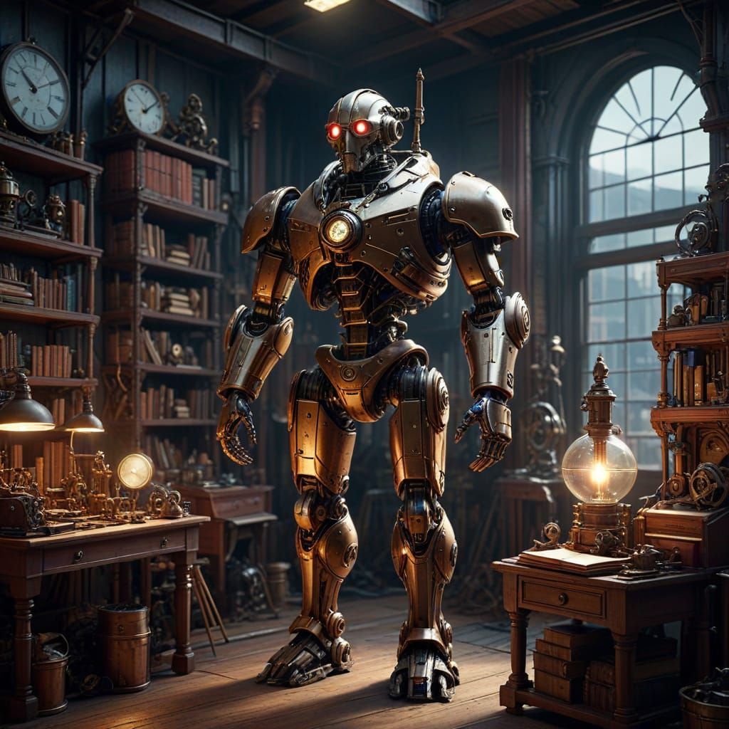 Steampunk Automaton Masterpiece in Victorian Workshop