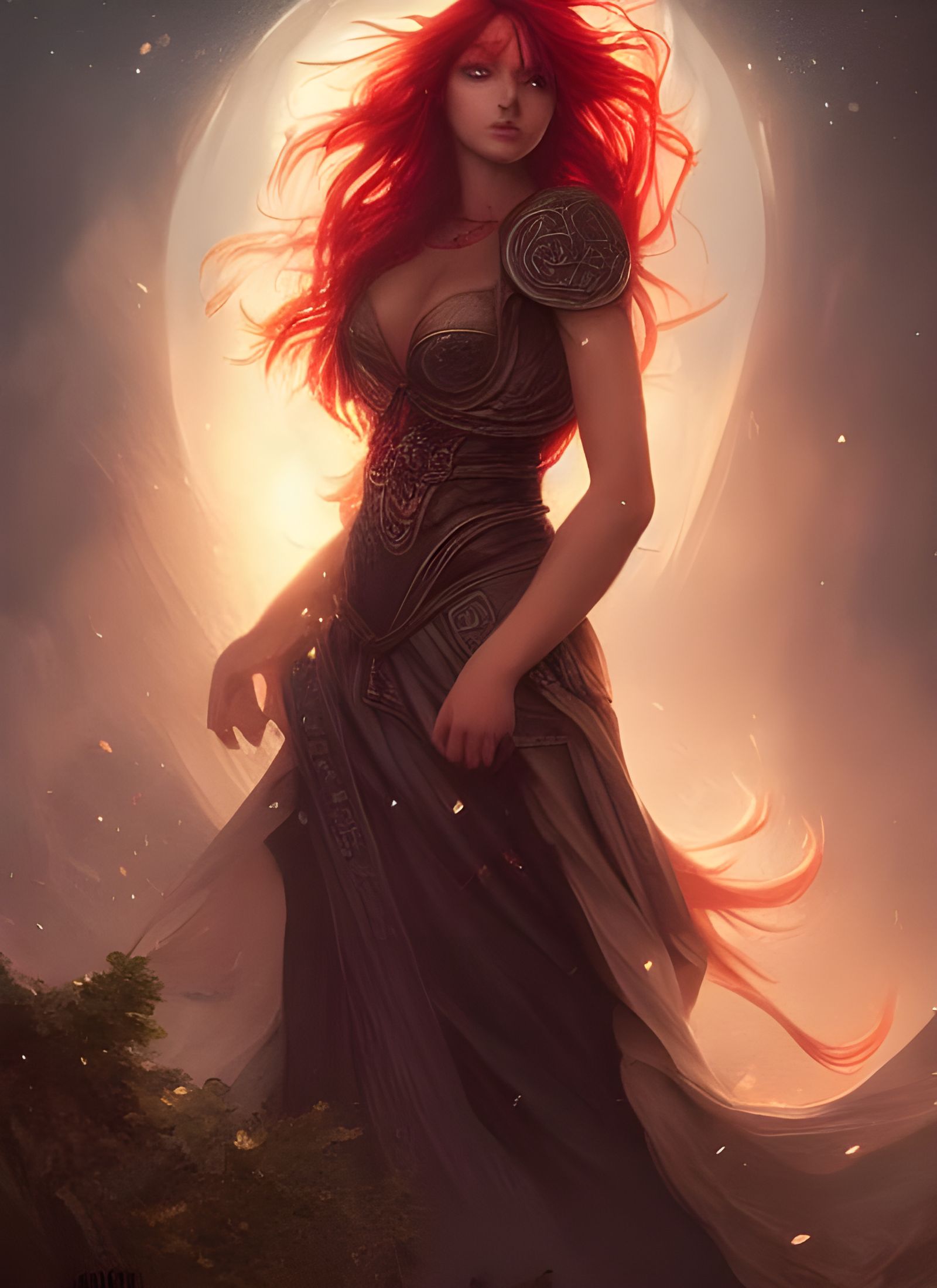 Fire Goddess in Medieval City, Digital Art