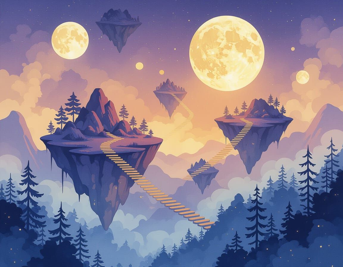 Dreamlike Landscape with Floating Islands: Digital Painting