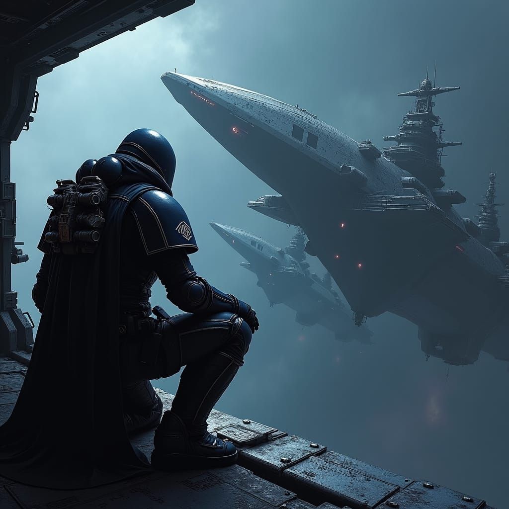 Raven Guard Space Marine Fleet in Industrial Futurism Style