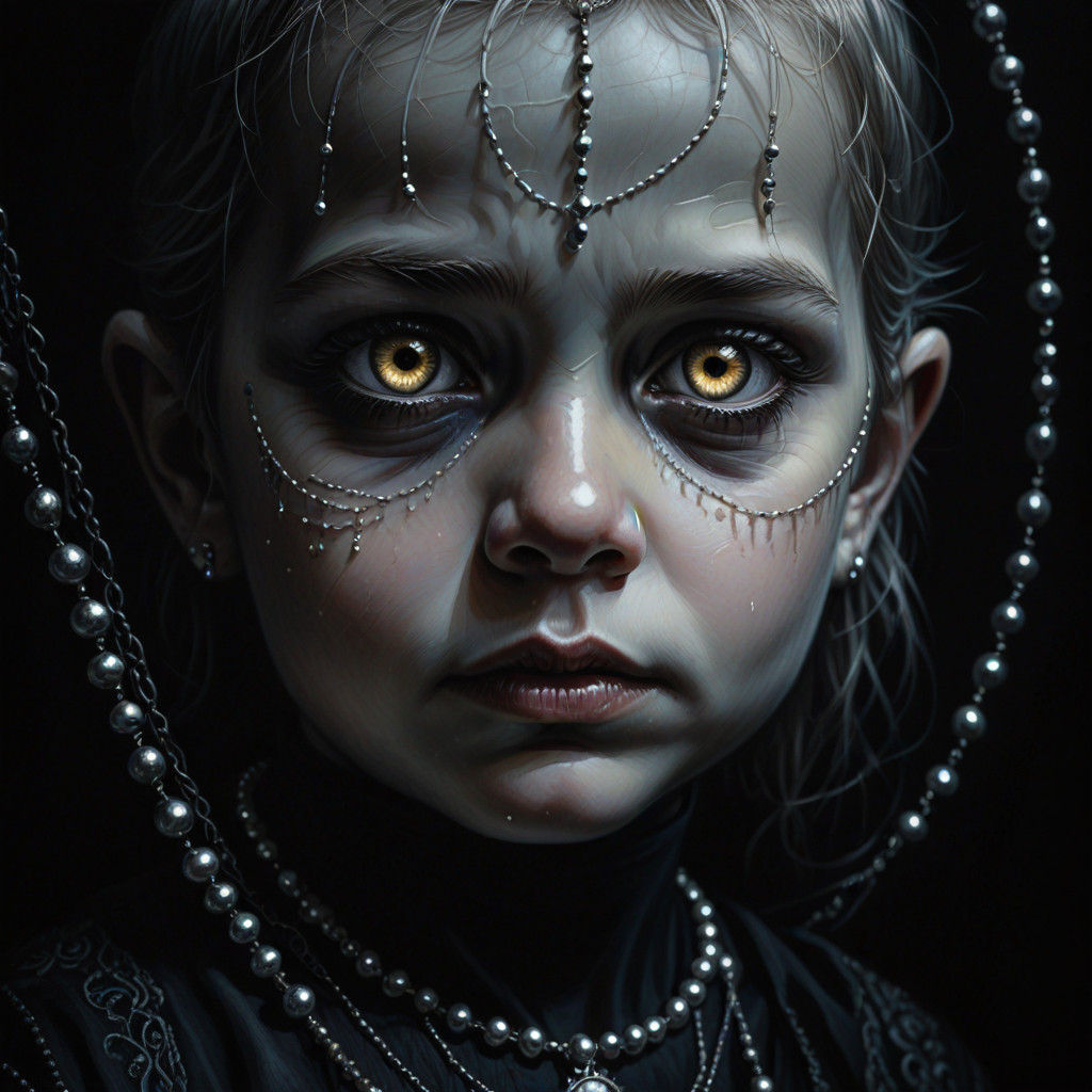 Sinister Baby with Glowing Silver Eyes