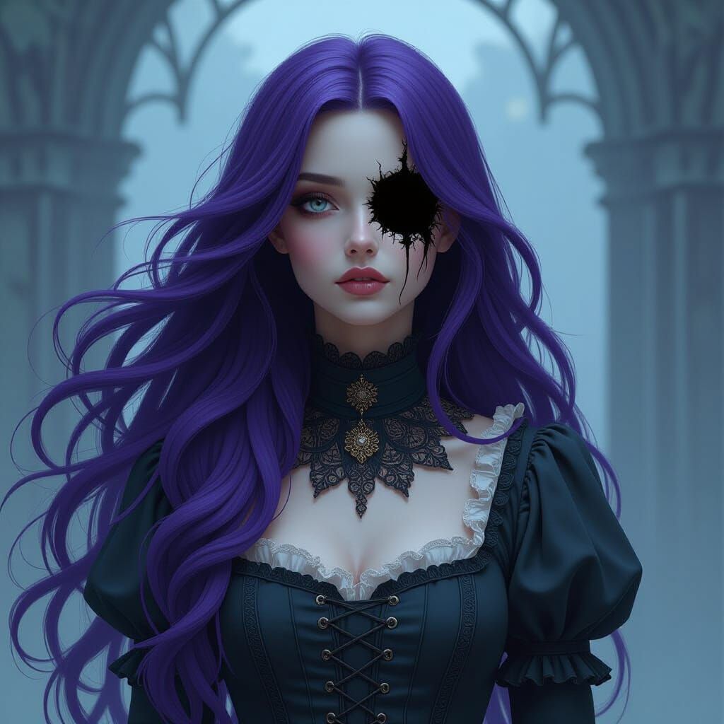 Violet Void: Woman in Torn Victorian Dress