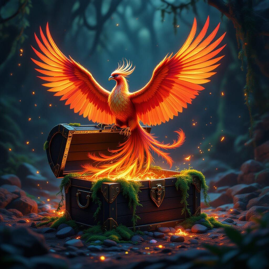 Majestic Phoenix Emerges From Ancient Treasure Chest