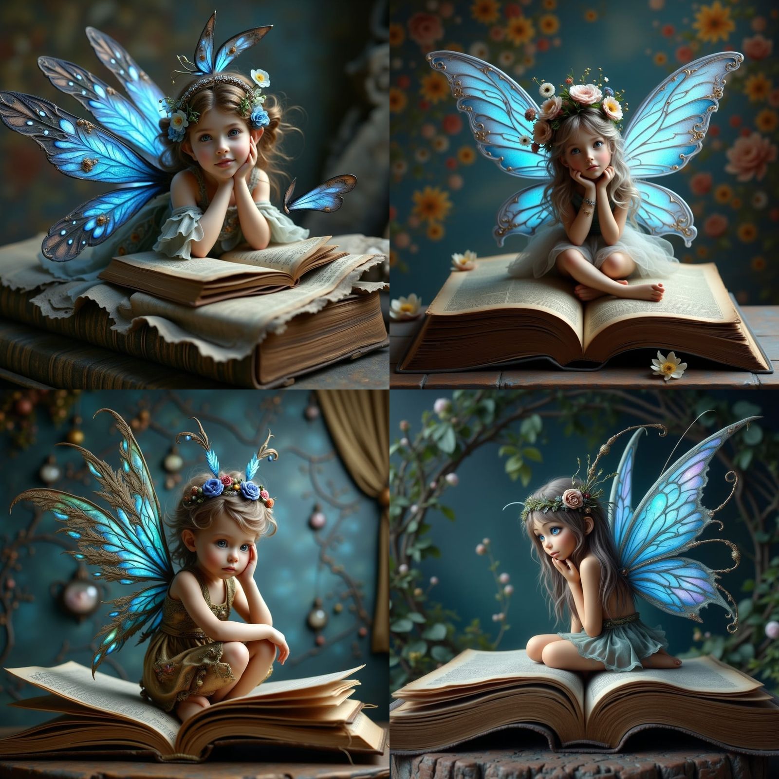 Surreal Fantasy Scene with a Young Fairy on an Antique Book