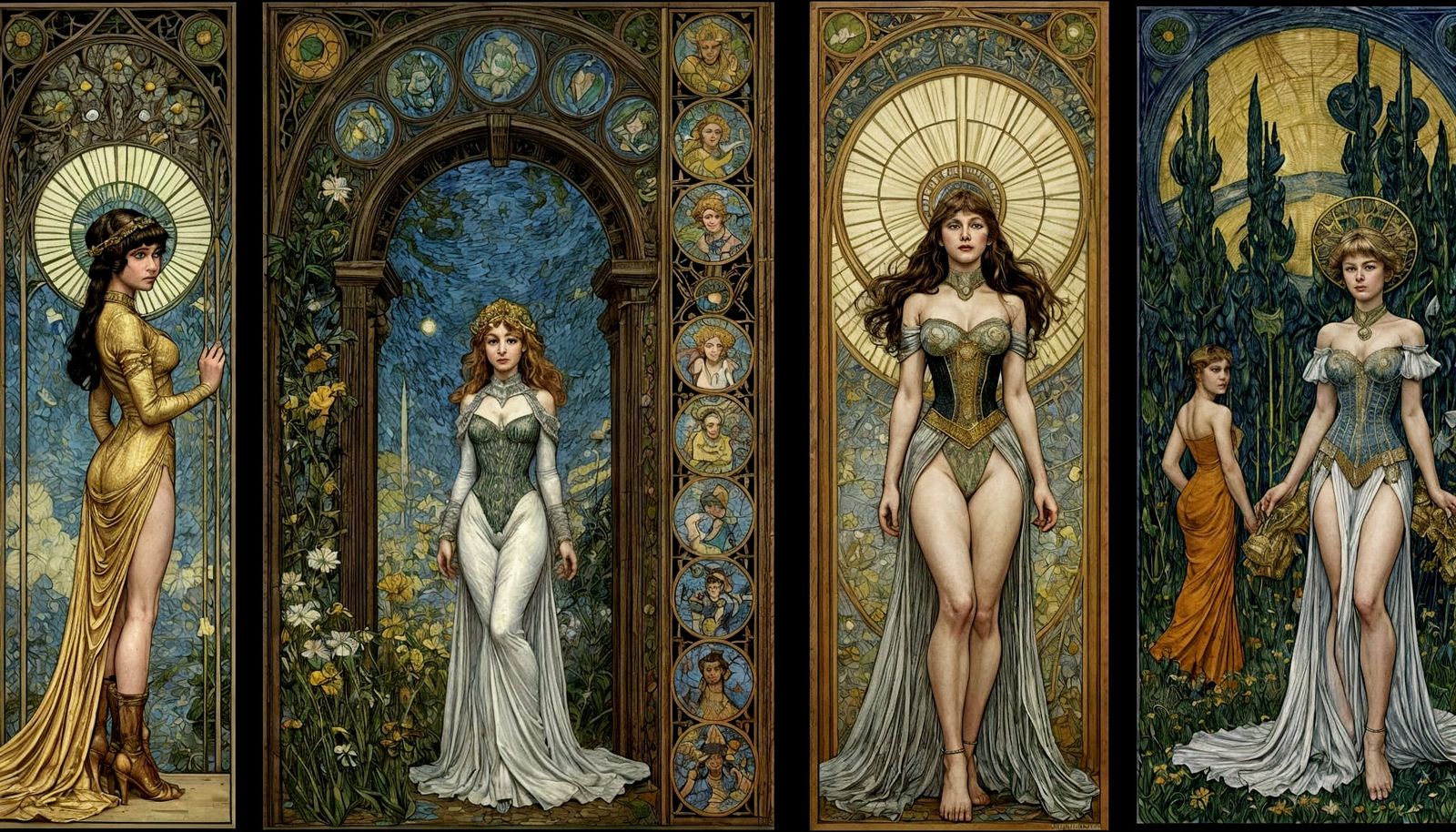 Gothic Fantasy Comic Illustration of Elegant Governess with....